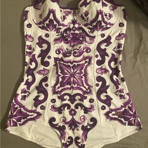 Purple and White Patterned Bodysuit